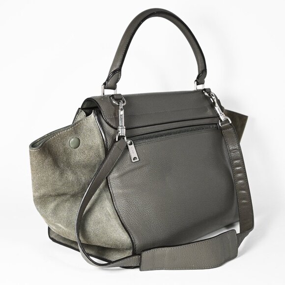 Celine Trapeze Leather 2-Way Handbag Turn-Lock front Closure Leather-Lined Sage - Picture 9 of 13